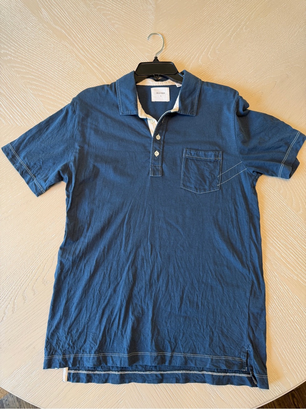 Billy Reid Navy Blue Short-Sleeve Polo with Chest Pocket